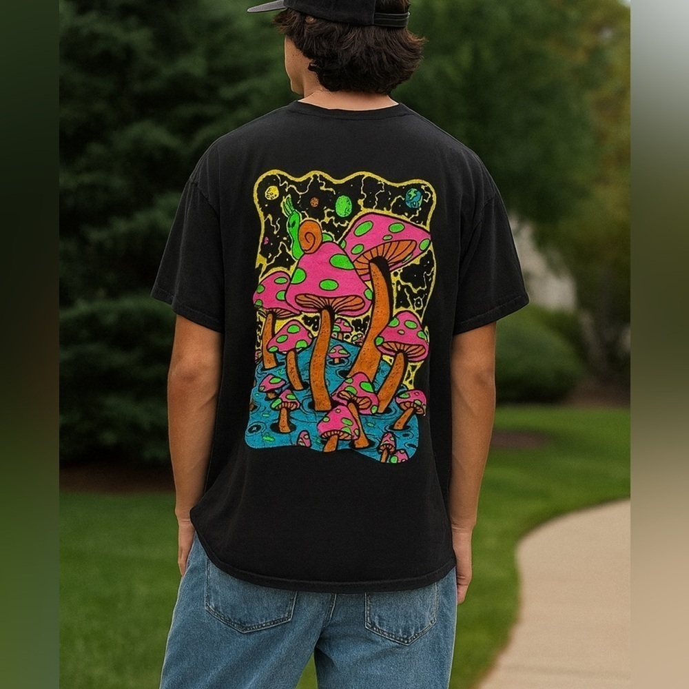 ALAB Psychedelic Mushroom Snail Graphic Tee – Black – Size Large